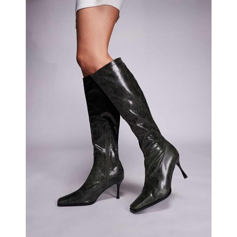 Public Desire Scorpion square toe heeled knee boots in retro