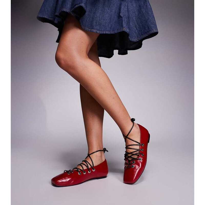 Public Desire Wide Fit lace up shoes in cherry red 113759728