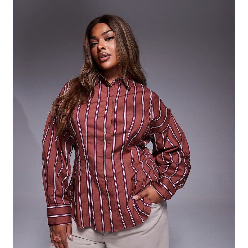 ASOS Curve ASOS DESIGN Curve cinched detail shirt in brown