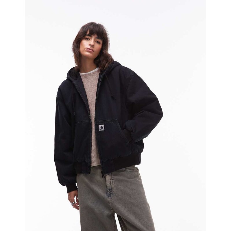 Carhartt WIP active OG fur lined jacket in overdyed dark navy denim 108348619