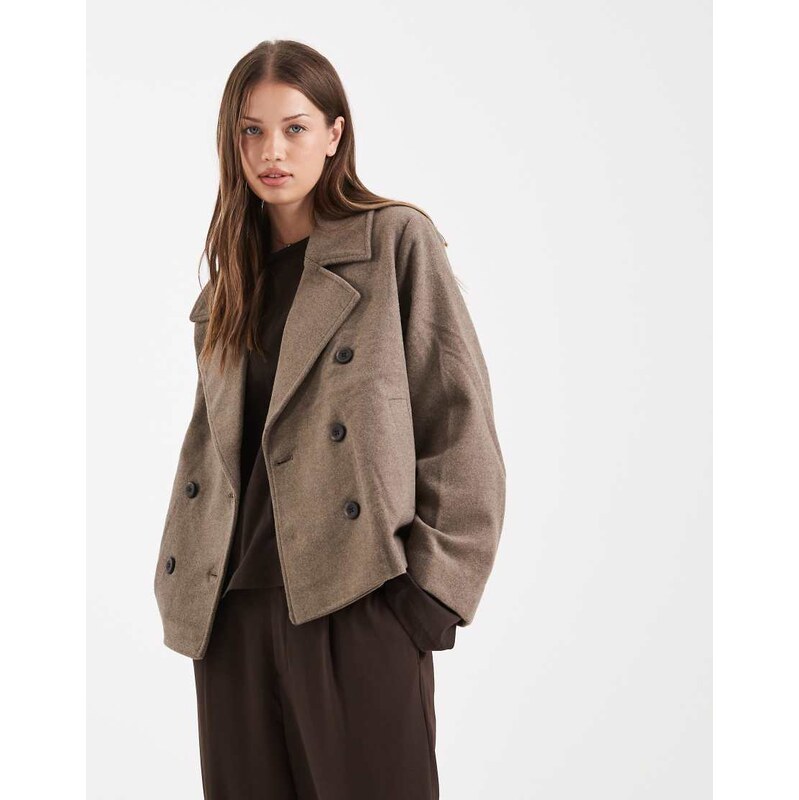 Object premium wool mix tailored short jacket in brown 108348681