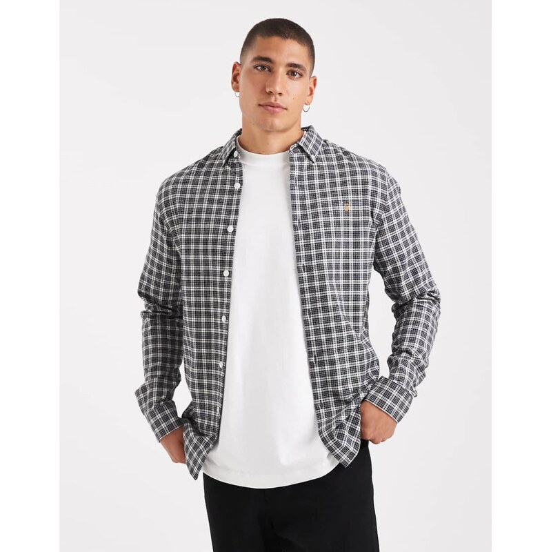 Farah Millers long sleeve check shirt in charcoal-Grey