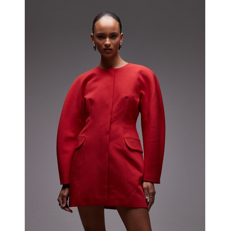 ASOS DESIGN statement cocoon sleeve blazer dress in red 108348707