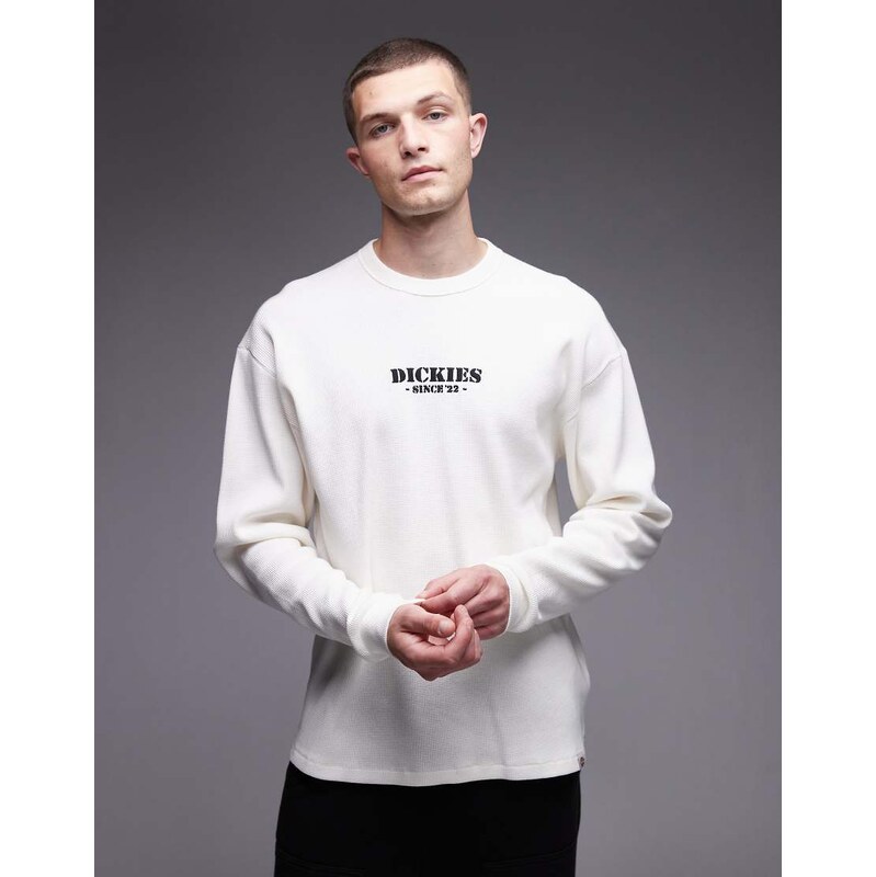 Dickies waffle long sleeve t-shirt with central logo in off