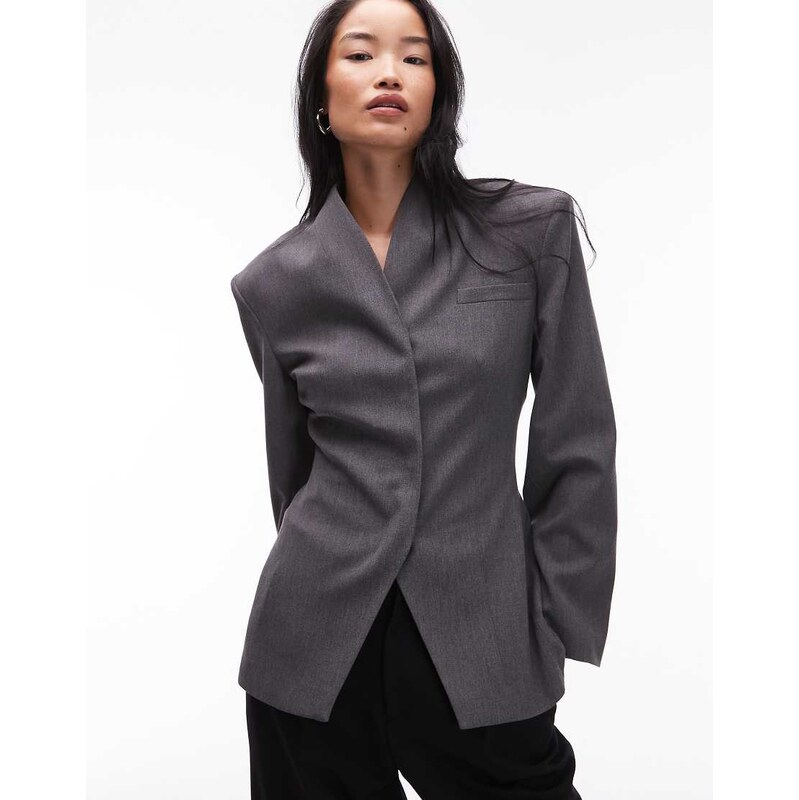 ASOS DESIGN grown on neck high break point blazer in grey 113271729