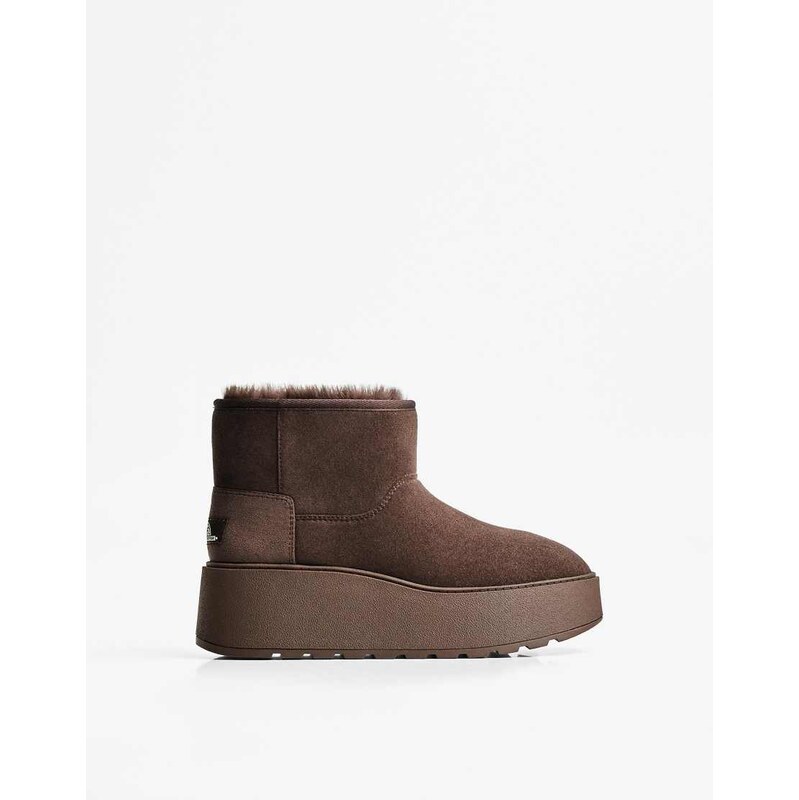 Bershka Platform ankle boots with faux fur lining in brown