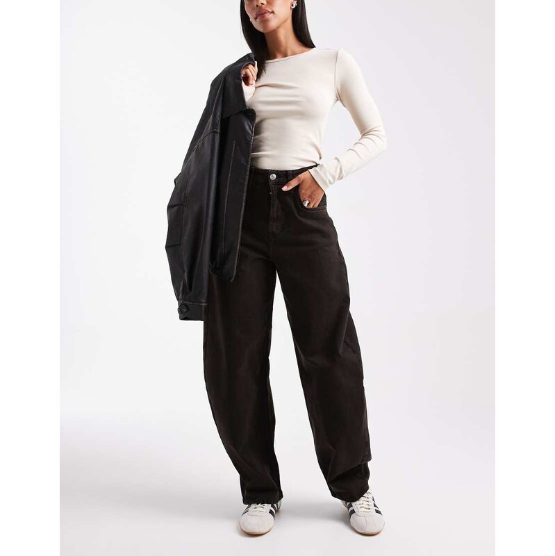 ASOS DESIGN high waist barrel jean in chocolate-Brown