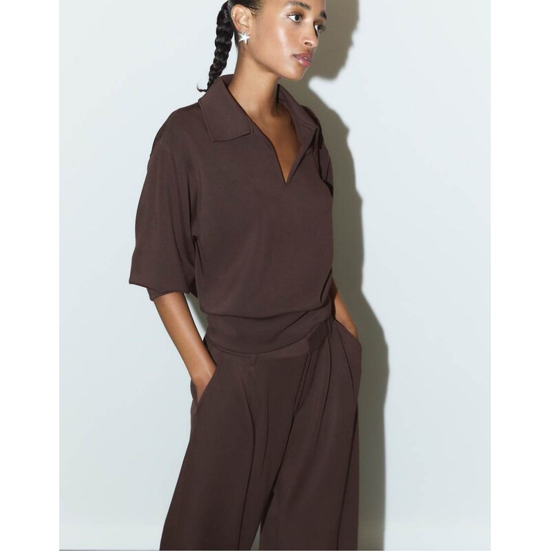 Stradivarius Soft-touch smart trousers in brown