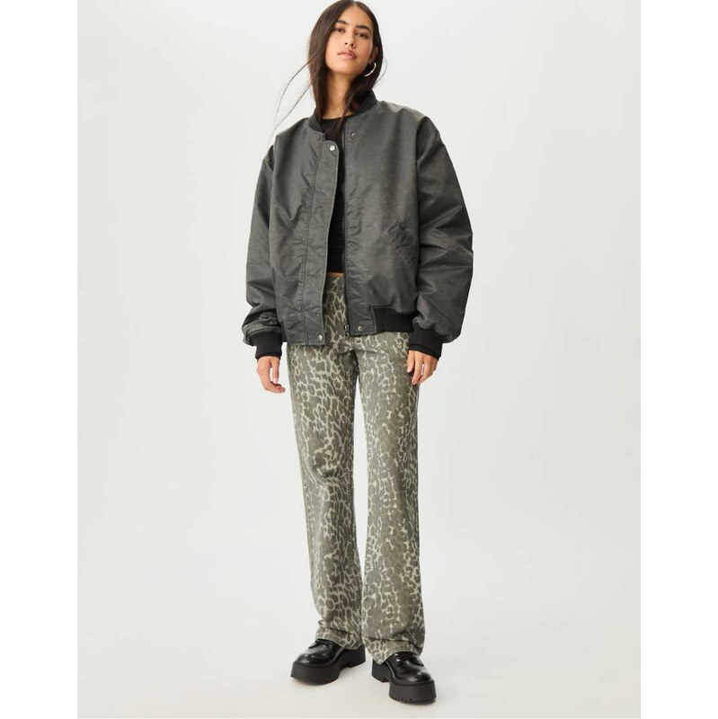 Stradivarius Faded-effect bomber jacket in grey
