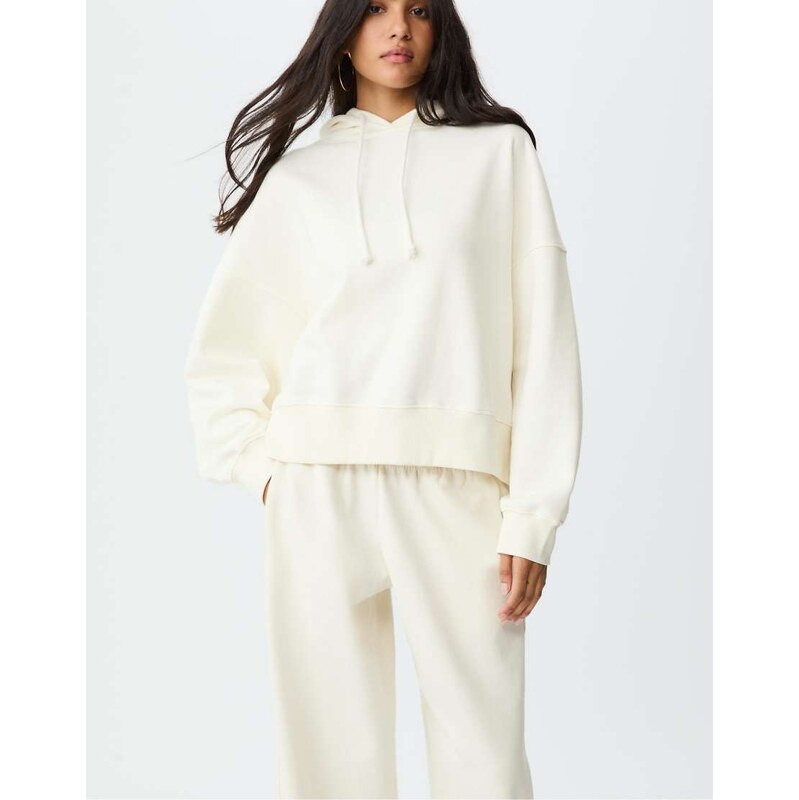 Stradivarius Star and leopard print hoodie in ecru-White