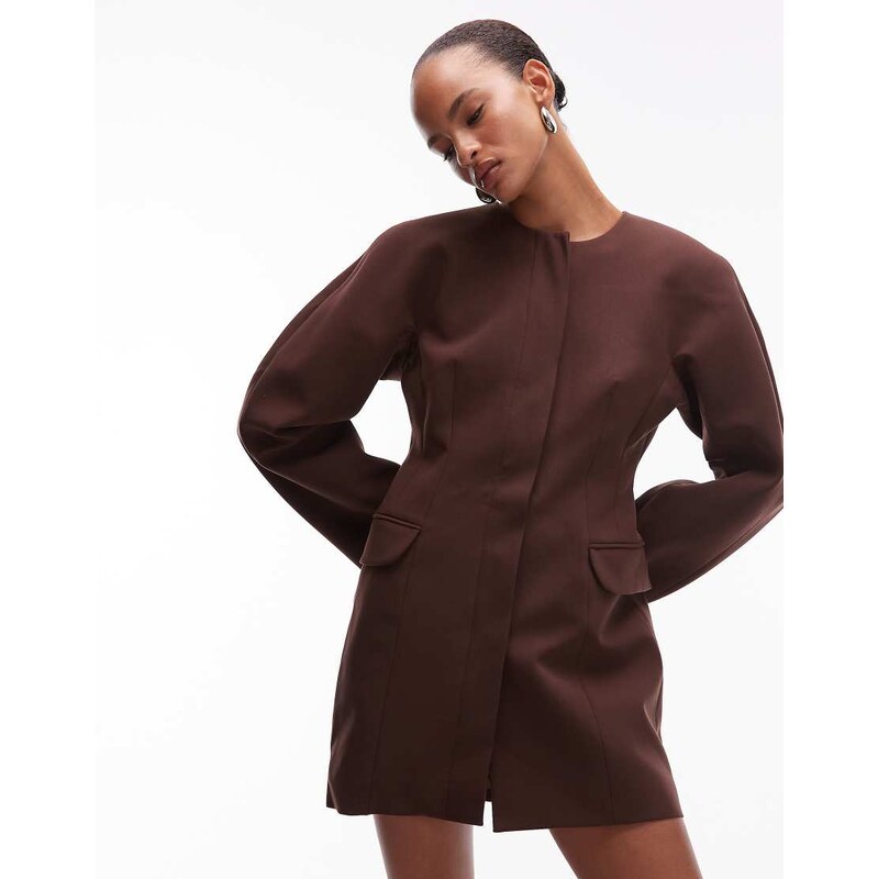 ASOS DESIGN statement cocoon sleeve blazer dress in chocolate