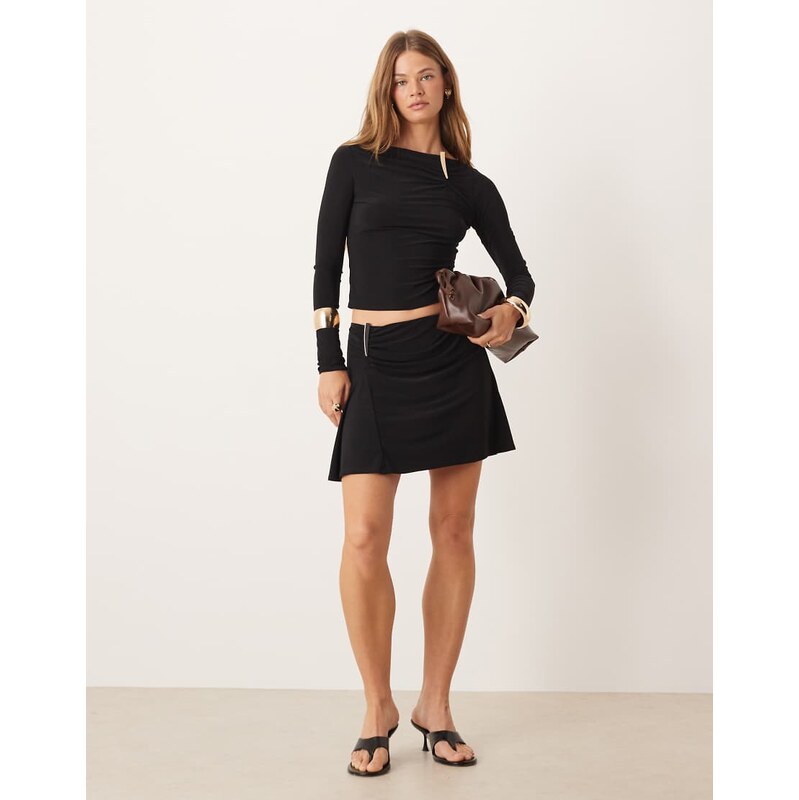 ASOS DESIGN co-ord slinky mini skirt with ruched trim detail in black 112588386