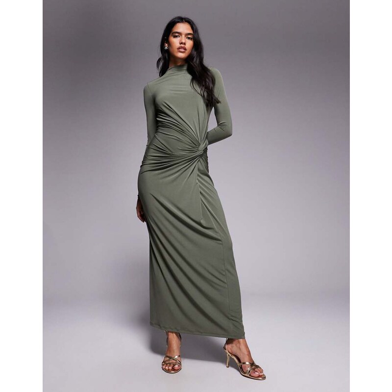 Daska exclusive high neck maxi dress in olive-Green 115514774