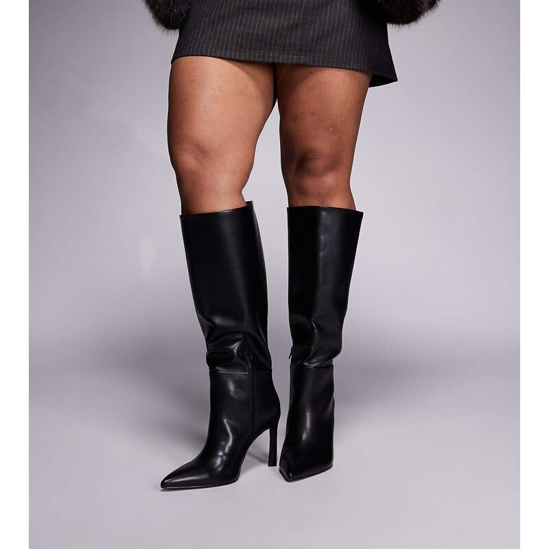 ASOS DESIGN Curve Charmed heeled knee boots in black 109445874