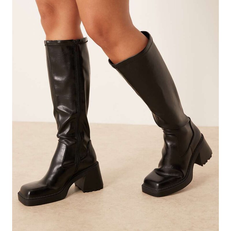 ASOS DESIGN Curve Charly heeled knee boots in black