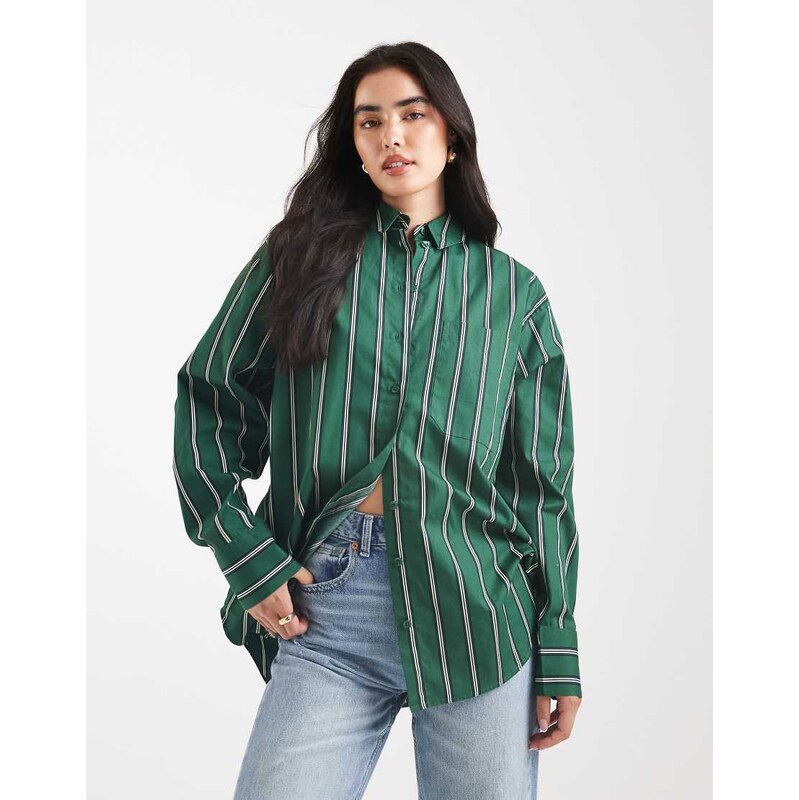ASOS DESIGN oversized shirt in stripe in green stripe 115513016