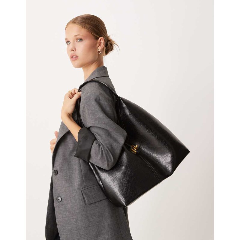 ASOS DESIGN tote bag with lock detail in black