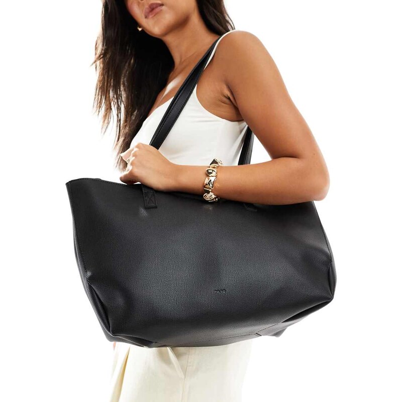 PASQ textured twin strap tote bag with side clip details in black 108354404