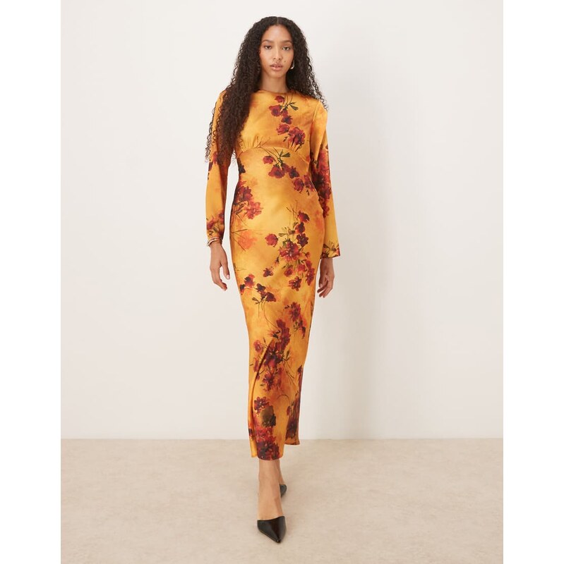 ASOS DESIGN satin slip bias bust detail maxi dress in orange