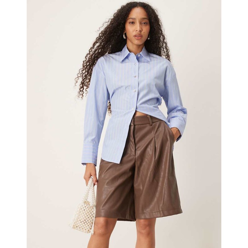ASOS DESIGN leather look longline pleat front safari shorts in