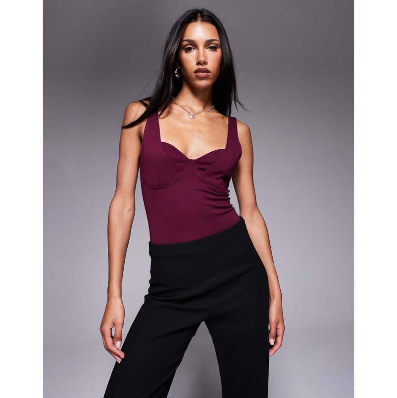 ASOS DESIGN polyamide scoop neck bodysuit in berry-Red