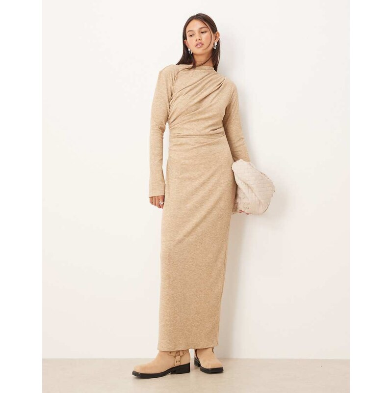 ASOS DESIGN ribbed drape maxi dress in neutral marl