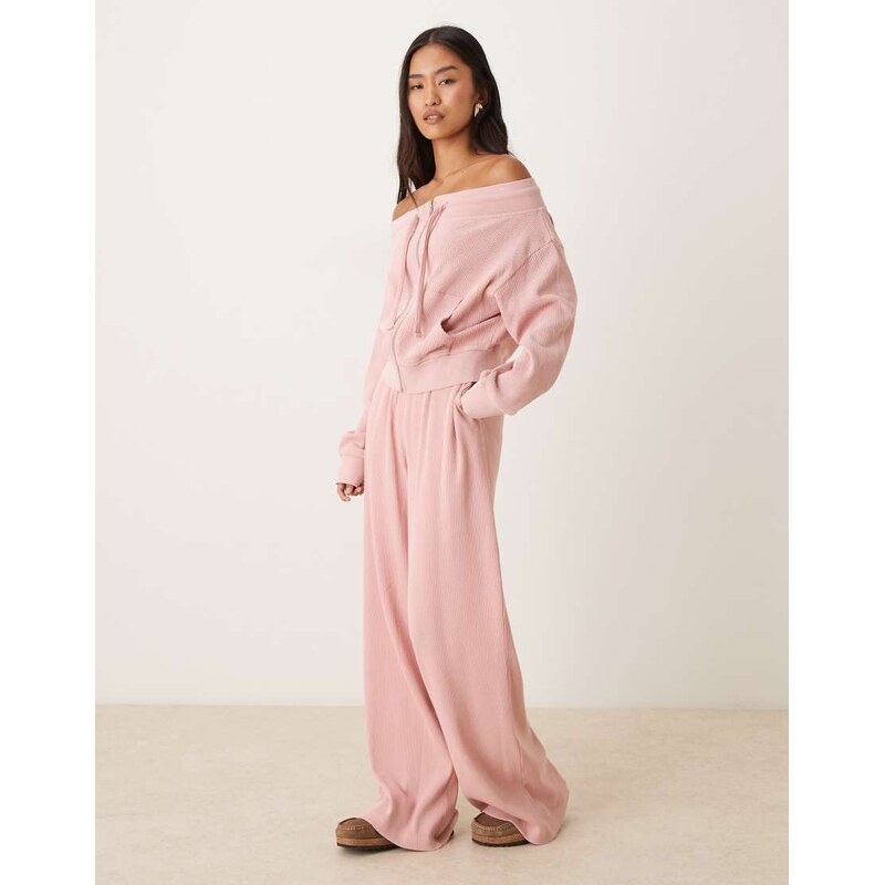 ASOS DESIGN waffle paperbag waist jogger in pink