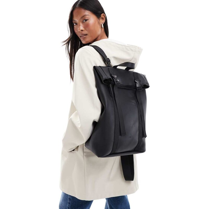 PASQ double clip roll top backpack in black