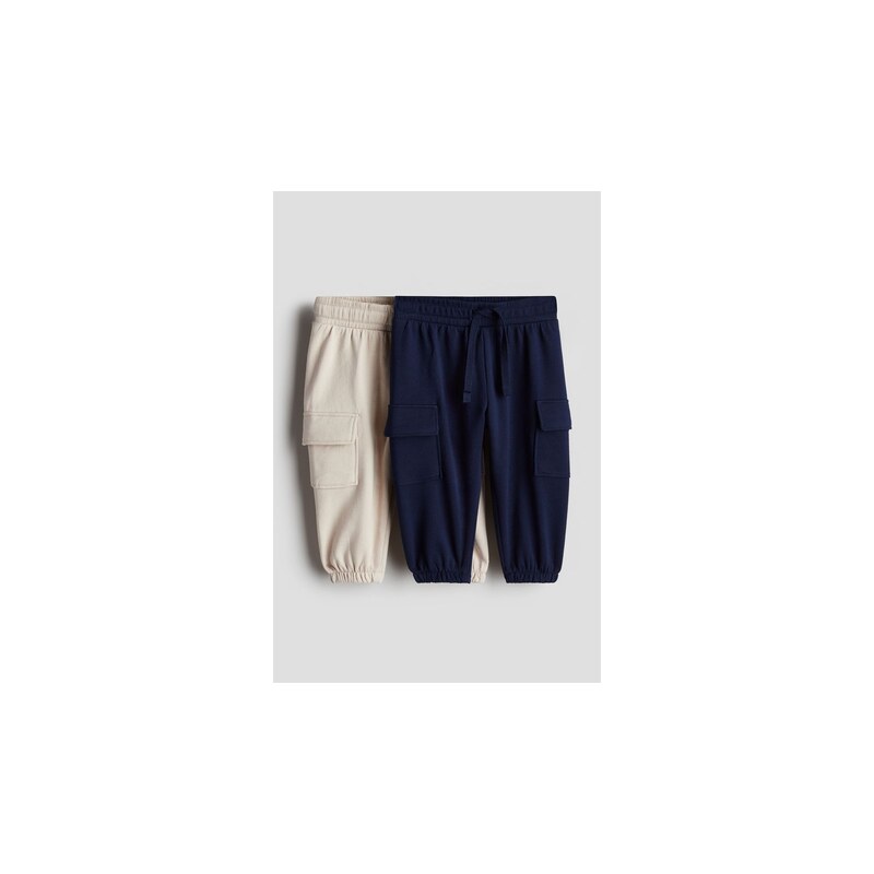H&M - Kalhoty jogger cargo 2 kusy - Námořnická Modř/Světle