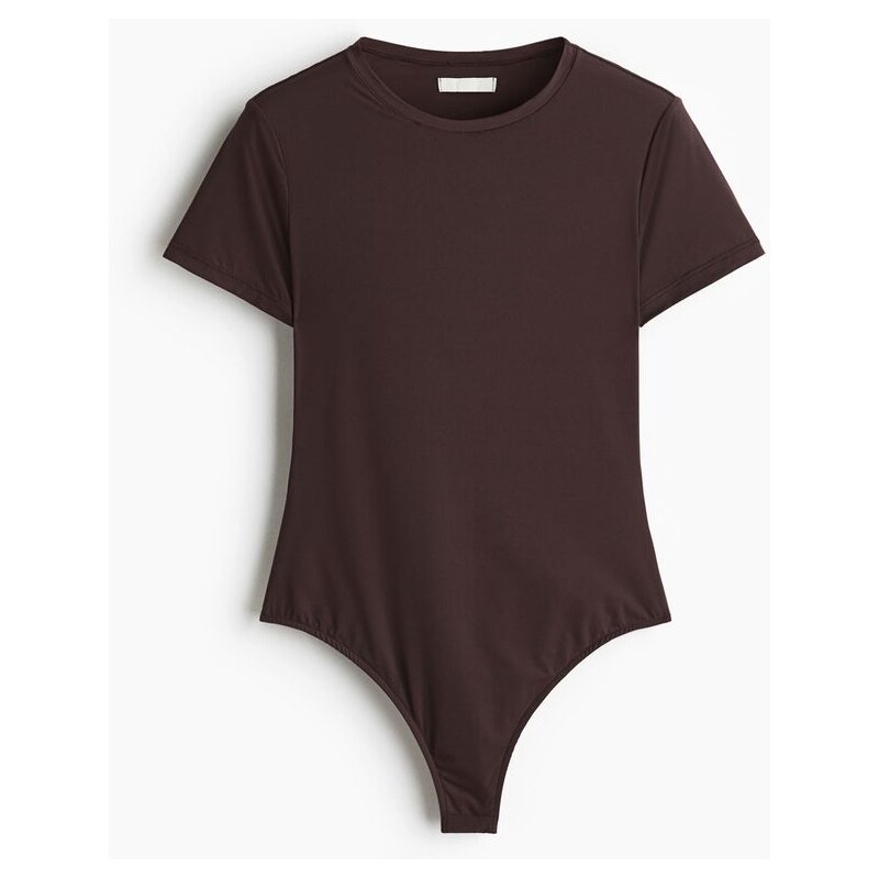 H&M - Body z mikrovláknas krátkým rukávem - hnědá 108301541
