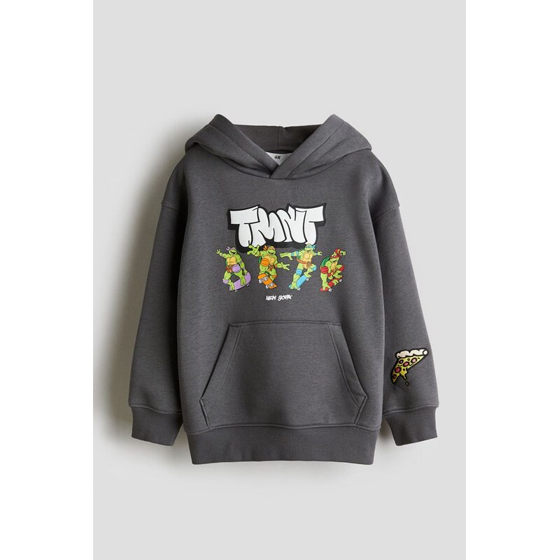 H&M - Mikinas potiskem as kapucí - Tmavě Šedá/Tmnt