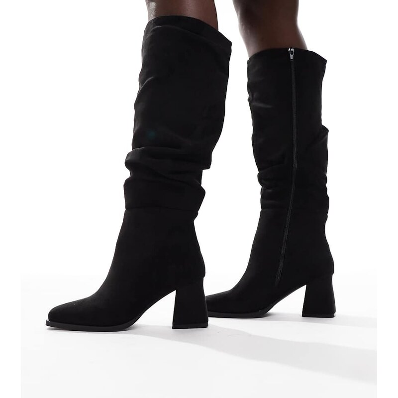 SEQWL Wide Fit Fished slouchy block heel knee boots in black 108520650