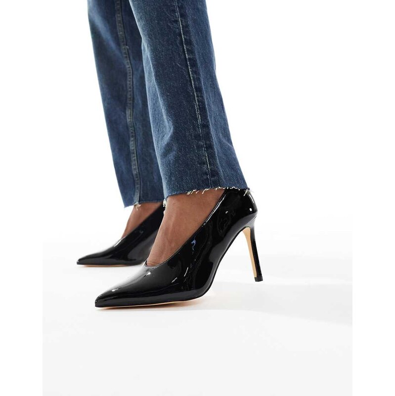 SEQWL Petunia high vamp court shoes in patent black 108510860