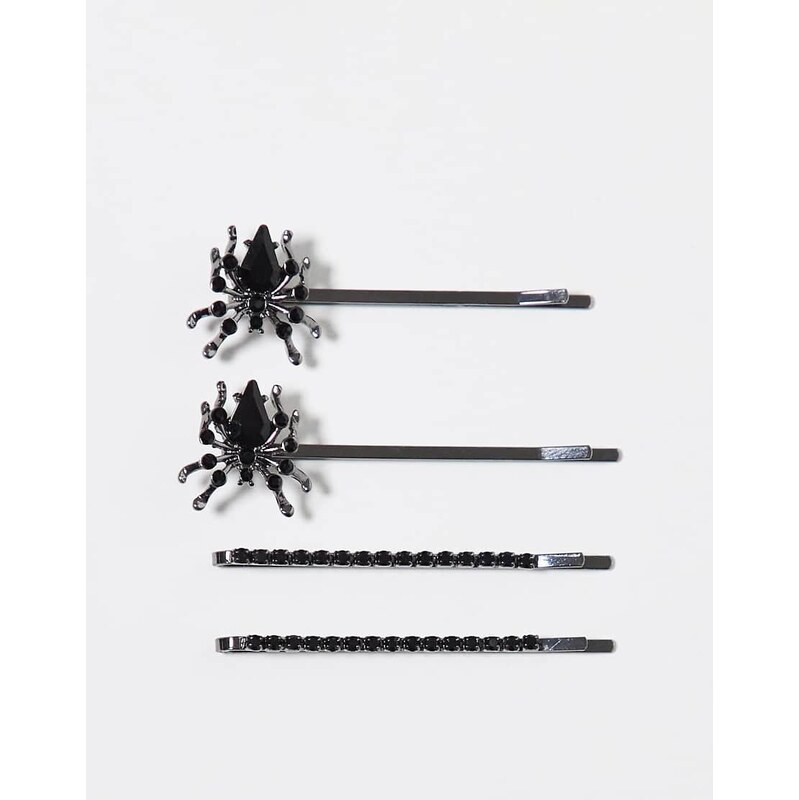 ASOS DESIGN pack of 4 hair slides with crystal spider design in silver 108372481