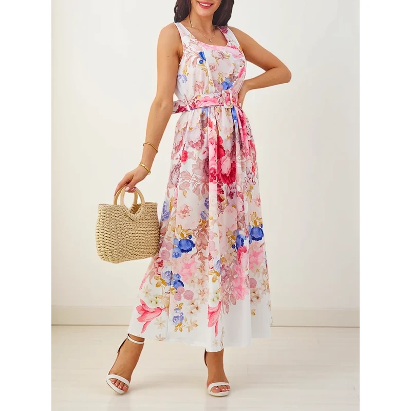 Resti Womens viscose midi dress with straps, with a belt in