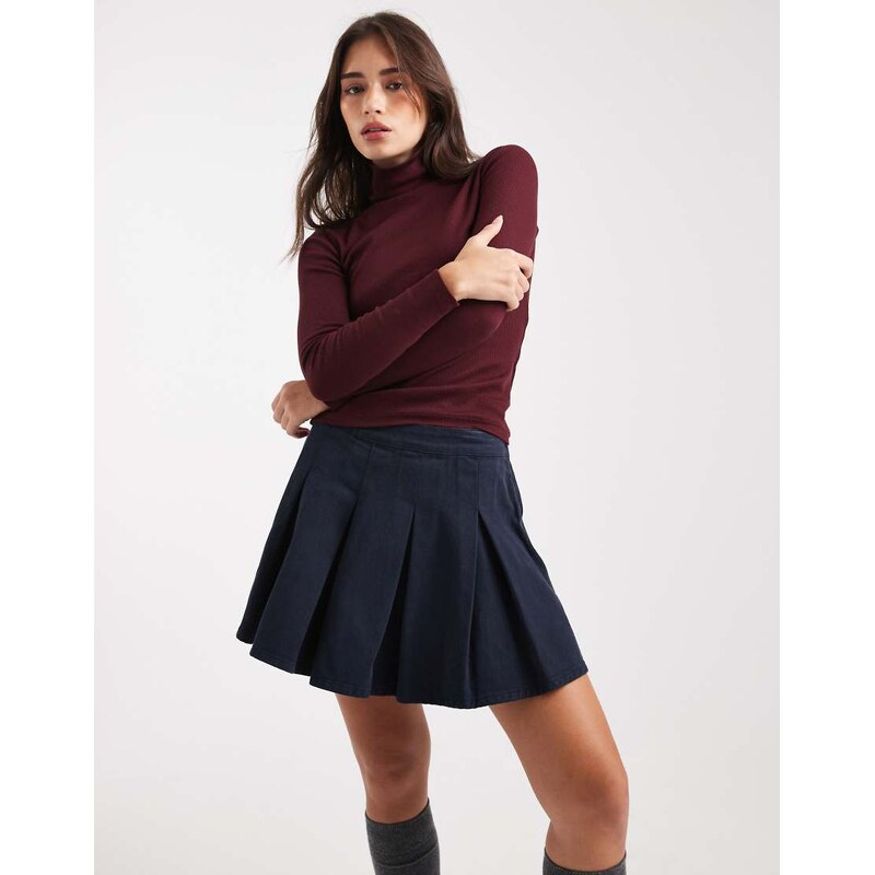 Miss Selfridge femme pleated mini skirt in navy wash co ord-Blue