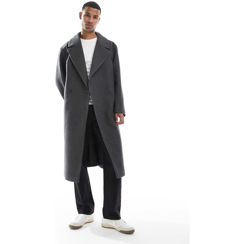 ASOS DESIGN wool look longline coat in grey