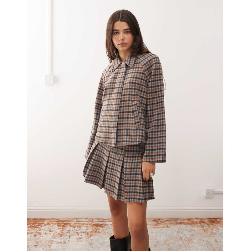Reclaimed Vintage boxy harrington jacket co-ord in check-Multi 108555607