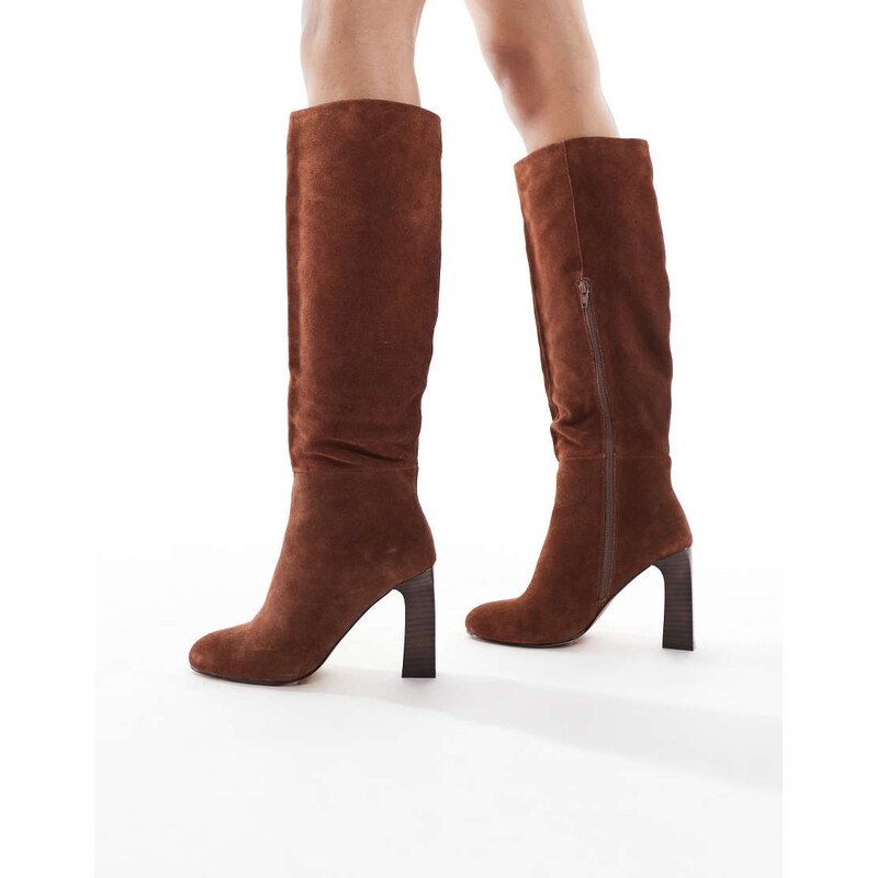 schuh Draya stacked knee boots in suede brown