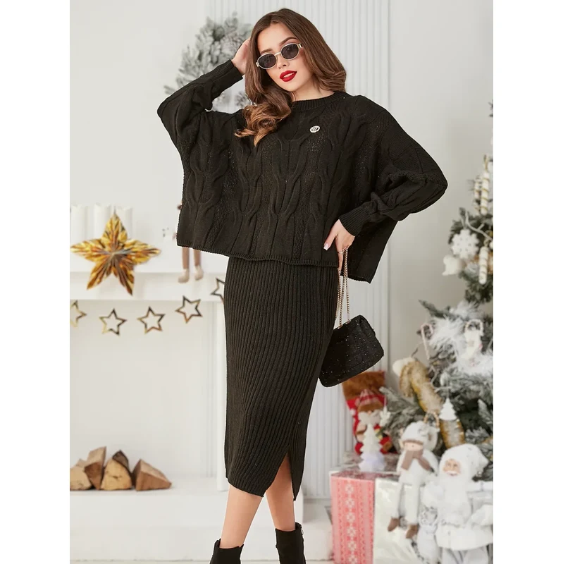 Resti Acrylic braided womens set with sweater and skirt Warm