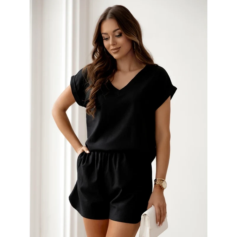 Resti Linen women’s set with short sleeves and short shorts