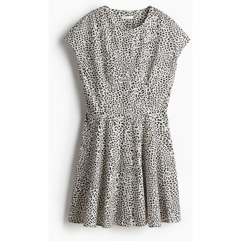 H&M - Bavlněné propínací šaty - Bílá/Leopardí Potisk