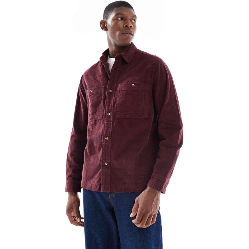 ASOS DESIGN cord overshirt in burgundy-Red