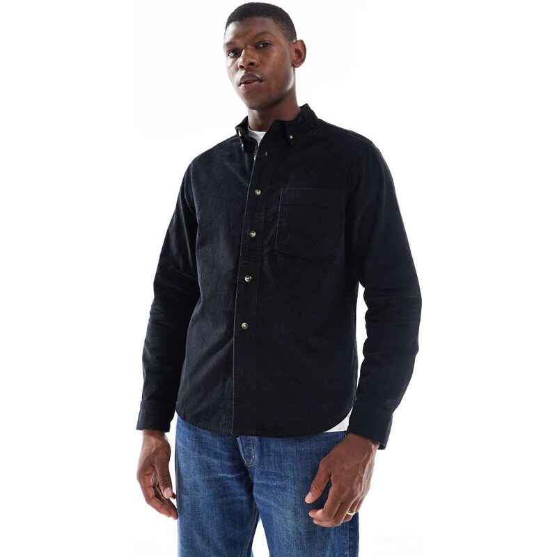 ASOS DESIGN regular fit cord shirt in black