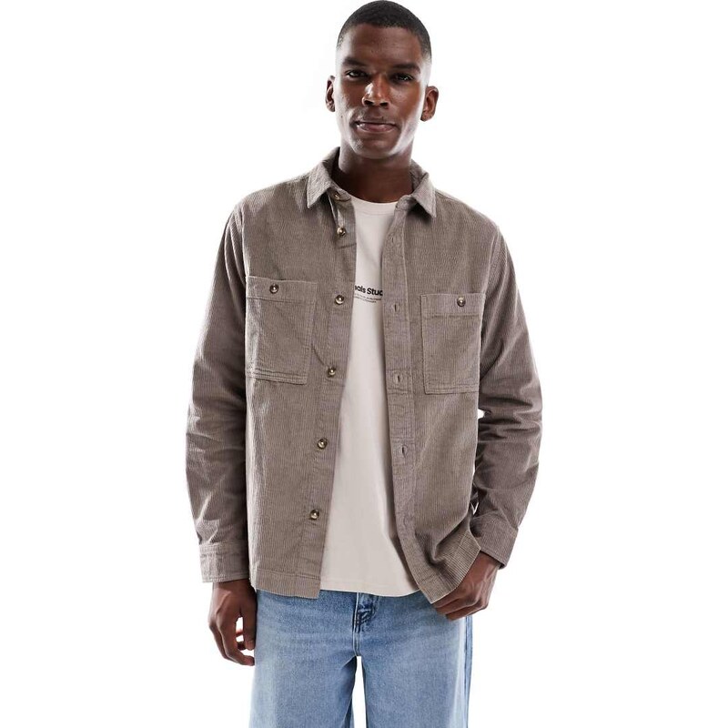 ASOS DESIGN cord overshirt in beige-Neutral