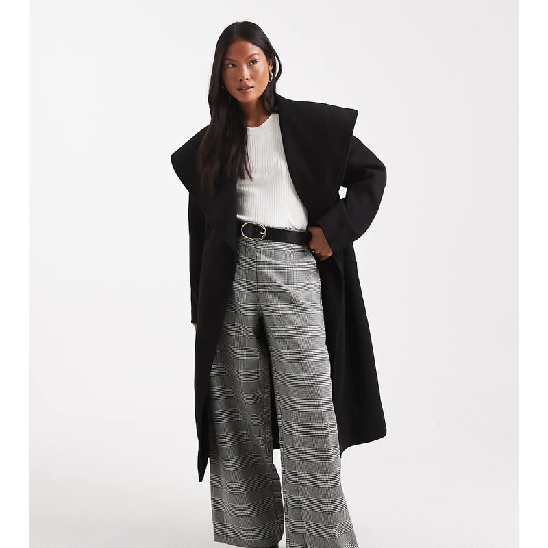 Miss Selfridge Petite formal wrap coat in black