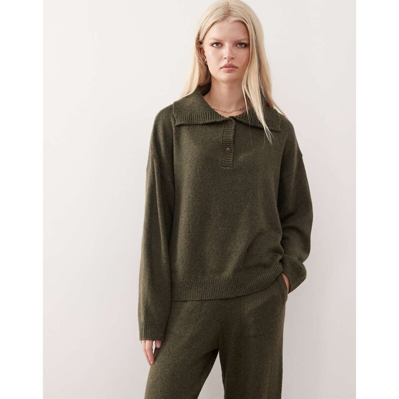 COLLUSION knitted oversized button up jumper co-ord in khaki