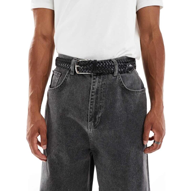 ASOS DESIGN woven western belt in black faux leather - BLACK