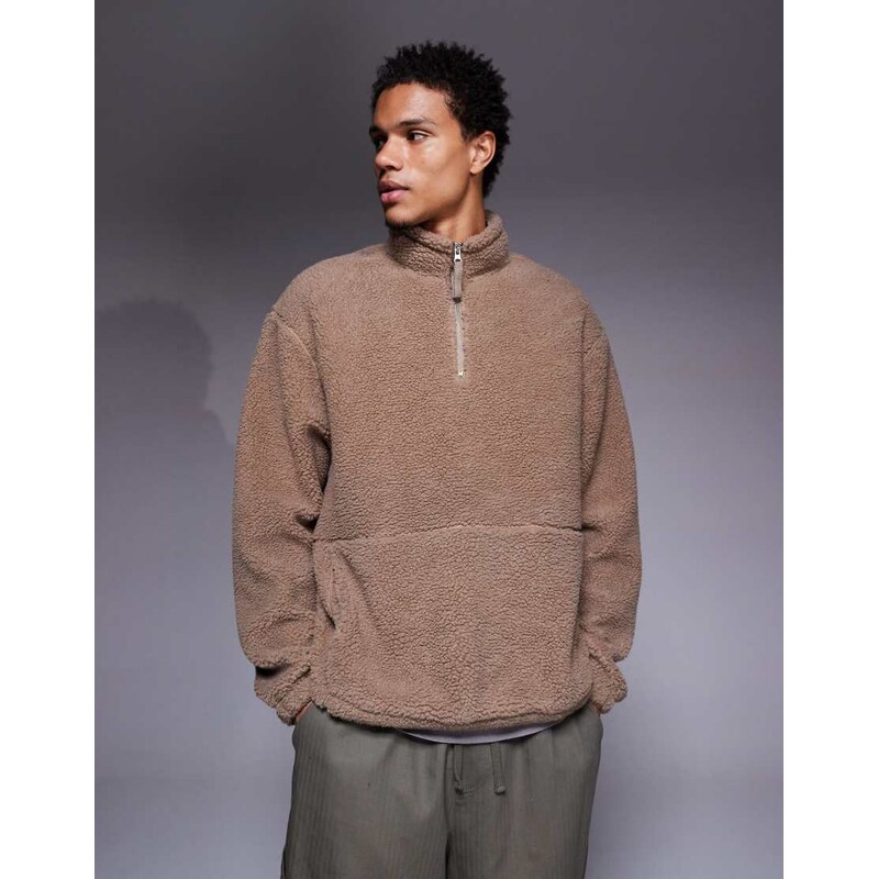 ASOS DESIGN relaxed funnel neck zip through borg sweatshirt in