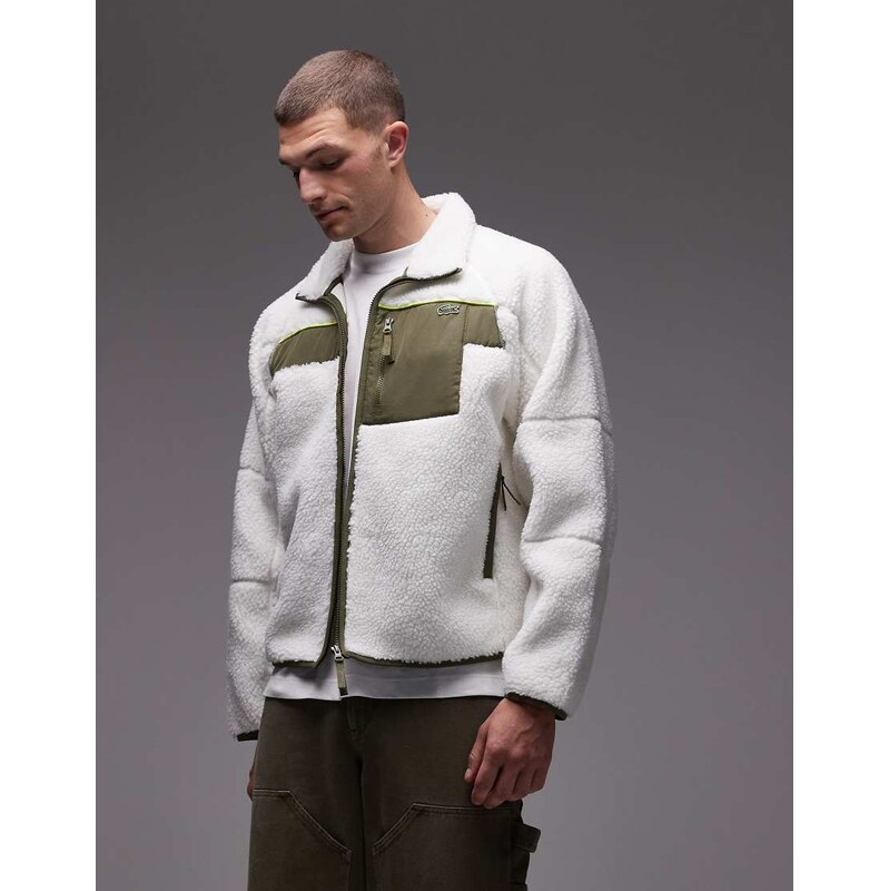 Lacoste two tone fleece jacket in white